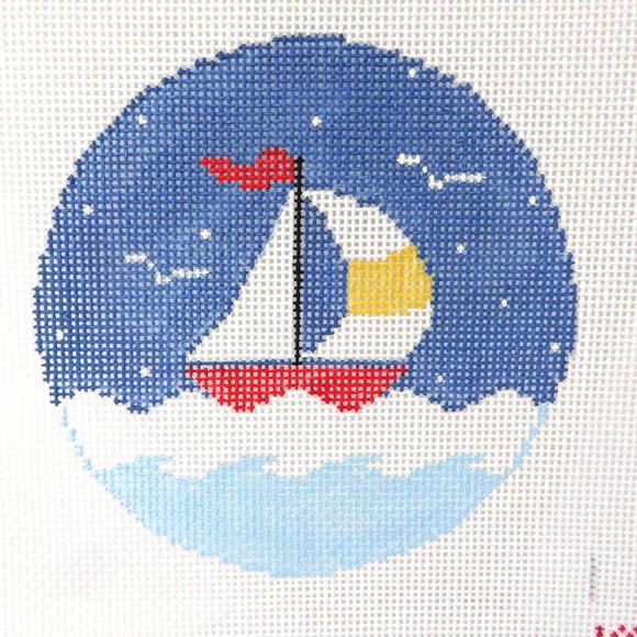 New Sailboat Needlepoint Canvas Needle Crossings Hand Painted Beach Decor - Picture 1 of 5